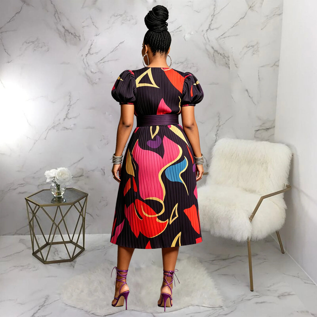 Short Sleeve Slim Fit African Kanga Dress for Women
