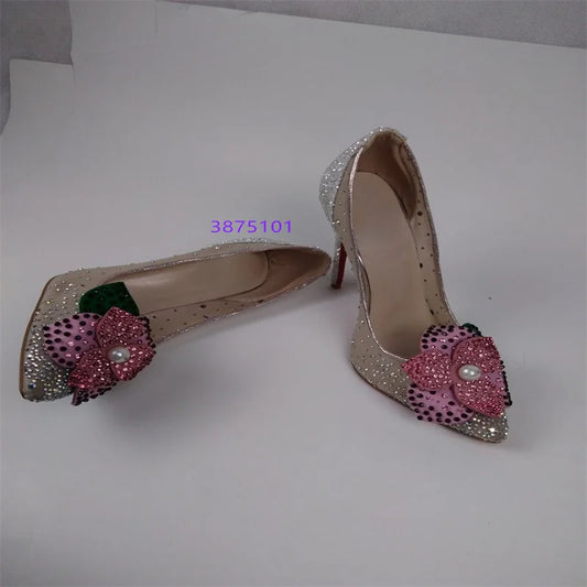 Crystal Mesh Bridal Pointy Pumps