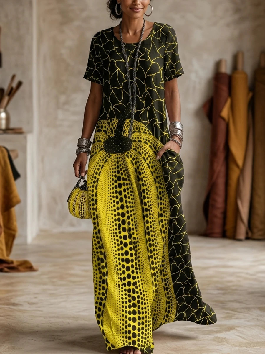 Casual Artistic Print Short Sleeve Maxi Dress For Women