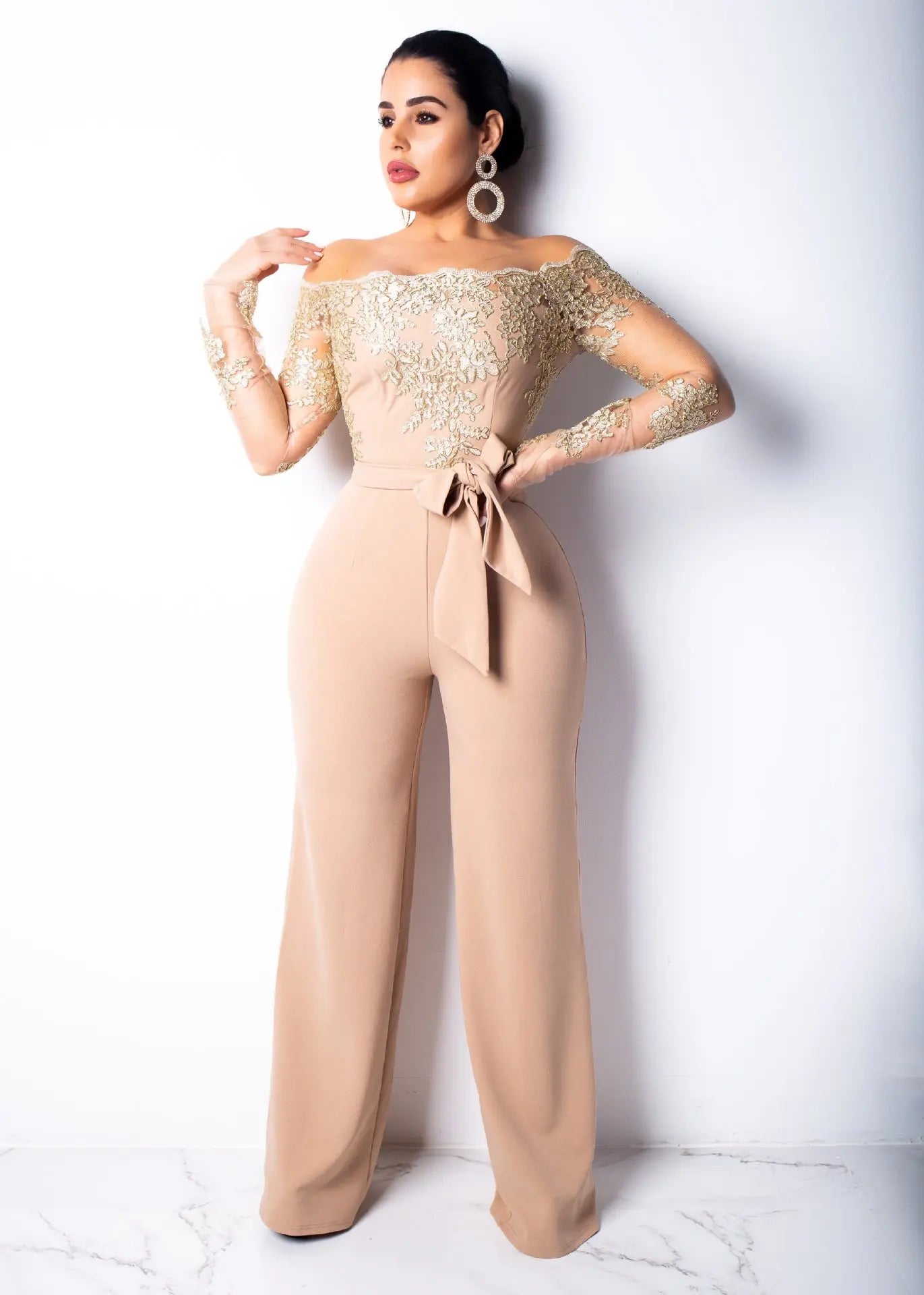 Elegant Lace Stitching Wide Leg Jumpsuit for Women