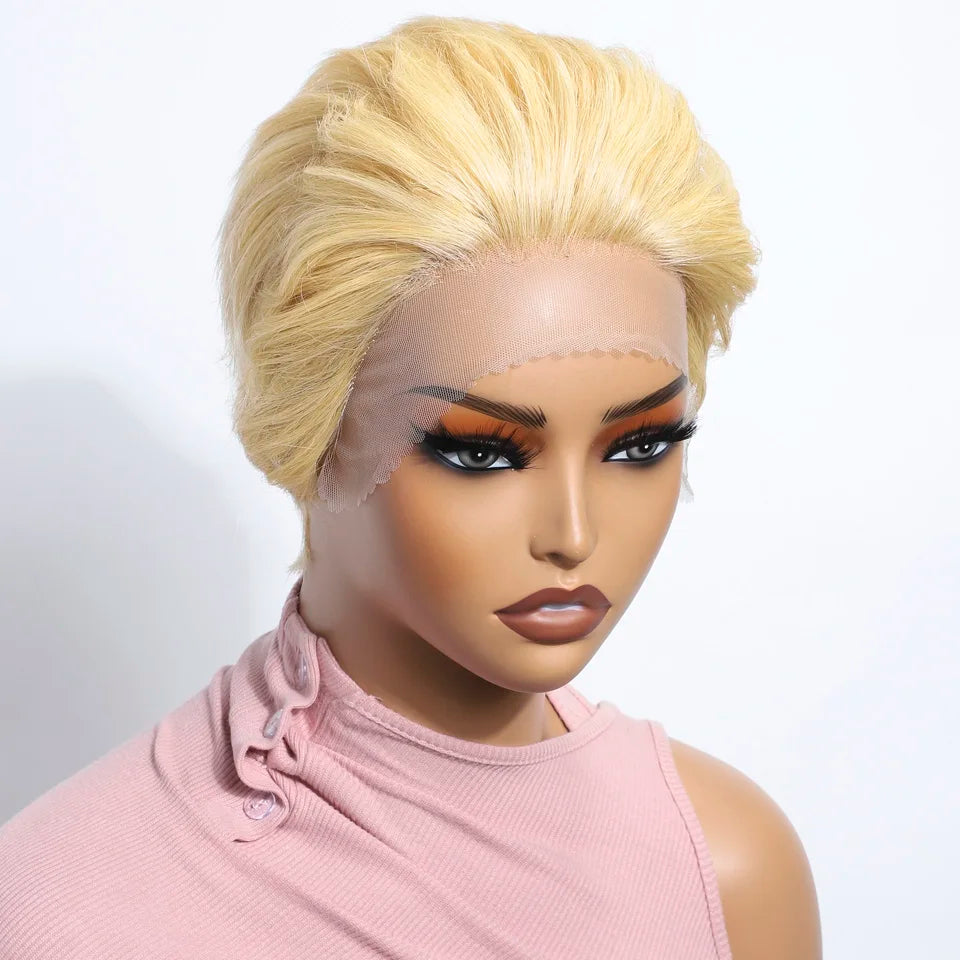 Blonde Short Pixie Cut Silky Lace Front Wig for Women