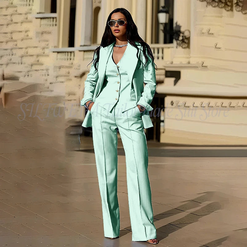 Sophisticated Slim Fit Three Piece Blazer Set For Women
