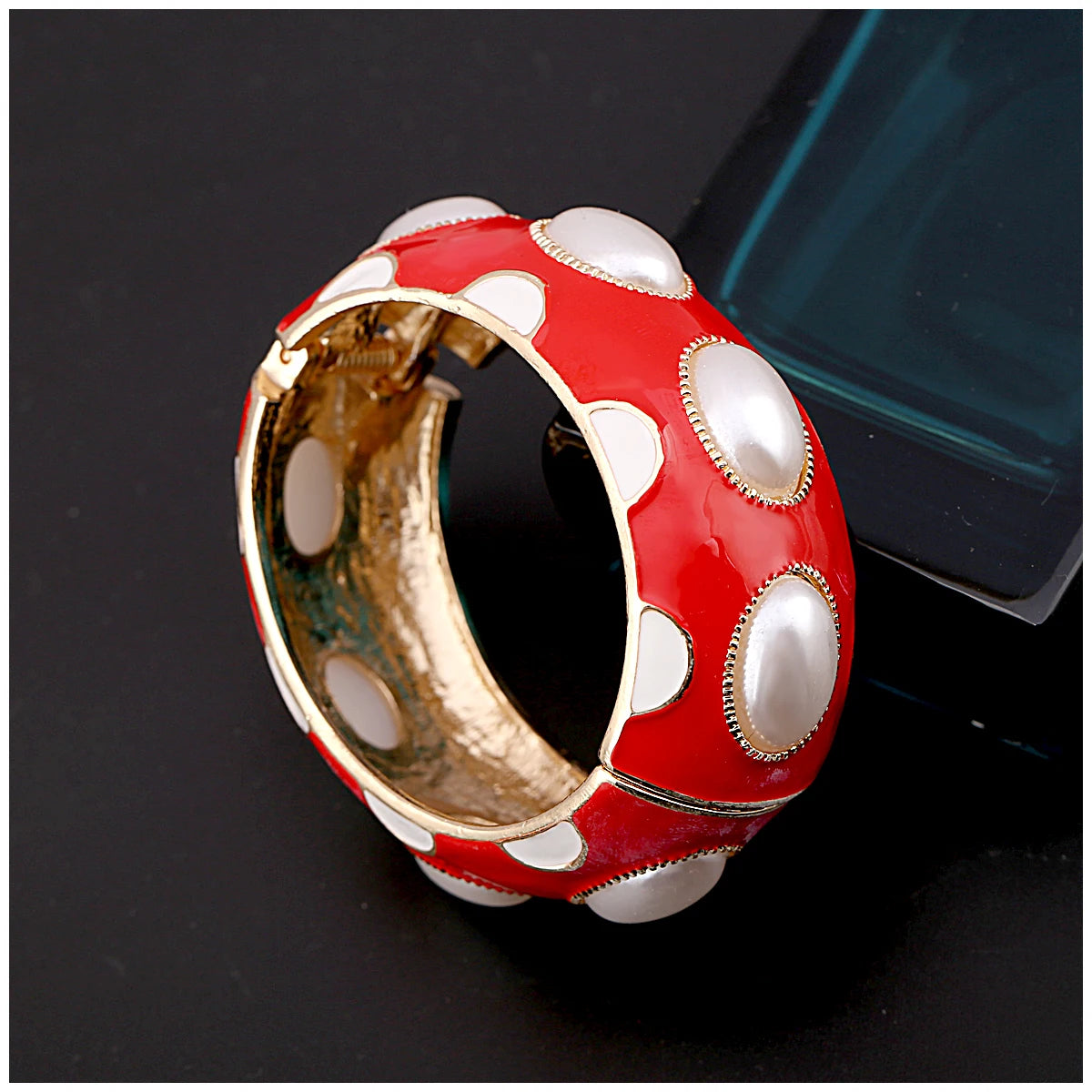 Colorful Enamel Oval Pearl Cuff Bracelet for Women