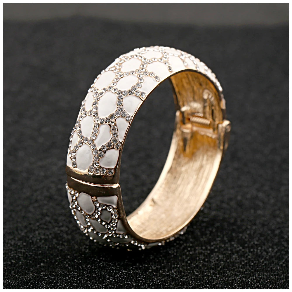 Colorful Enameled Rhinestone Statement Bangle Bracelet for Women