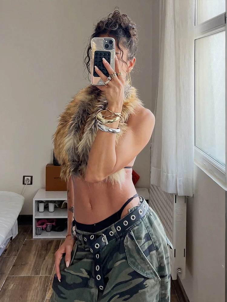 Leopard Print Backless Halter Top