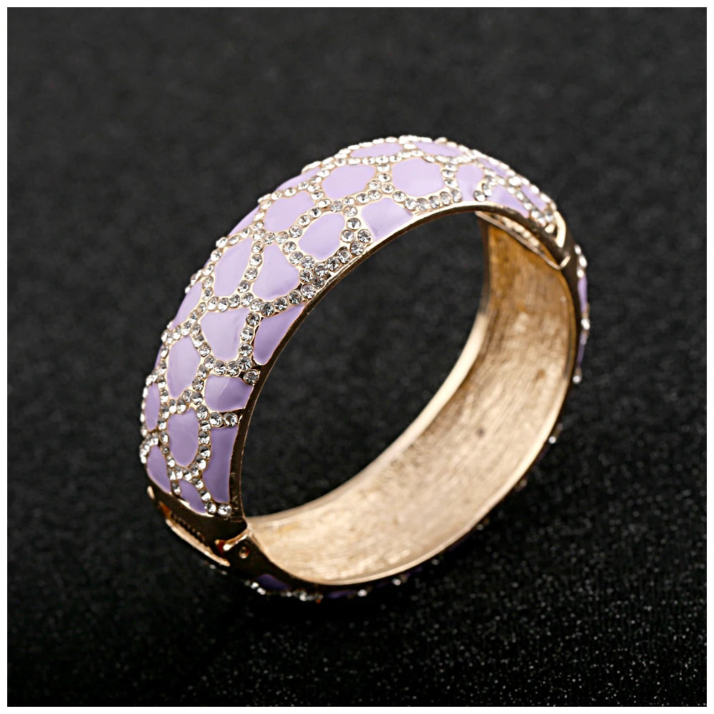 Colorful Enameled Rhinestone Statement Bangle Bracelet for Women