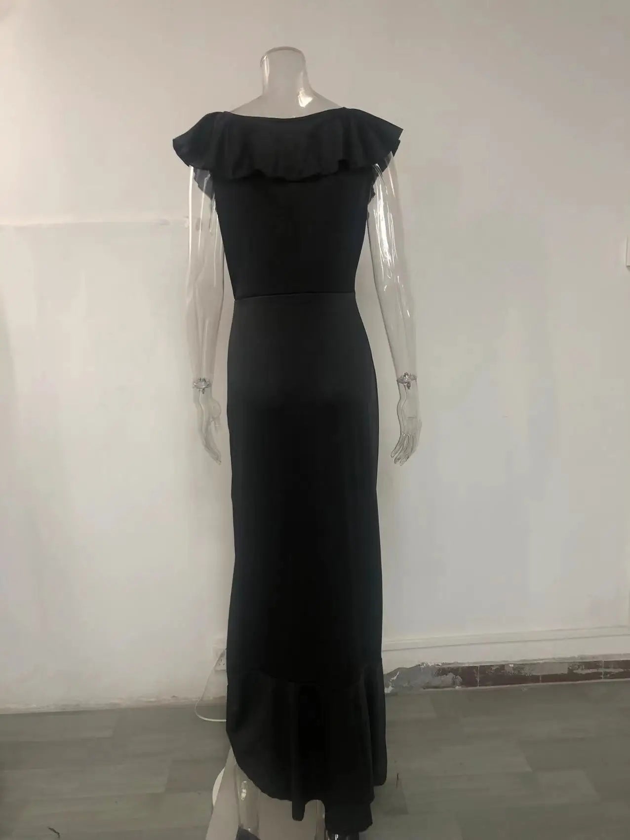 Elegant V-Neck Ruffle Hem Asymmetrical Dress European Style Women's Fashion 2026 Gown Classy Eveningwear