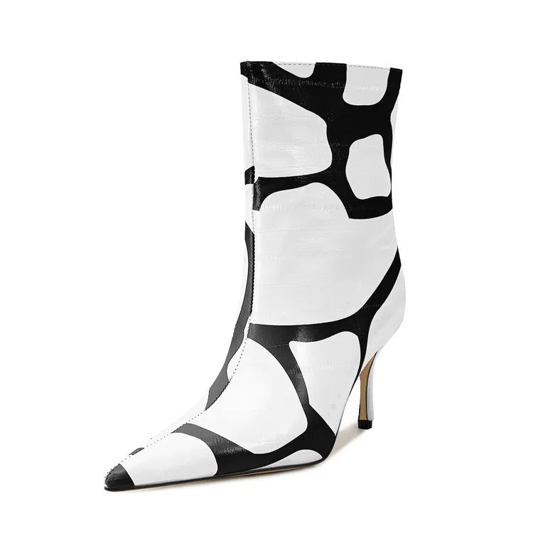 Fashion Trendy Pointed Toe High Heel Ankle Boots With Side Zipper for Women
