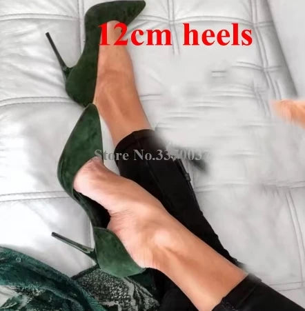 Elegant Dark Green Suede Pointed Toe Stiletto Pumps for Women