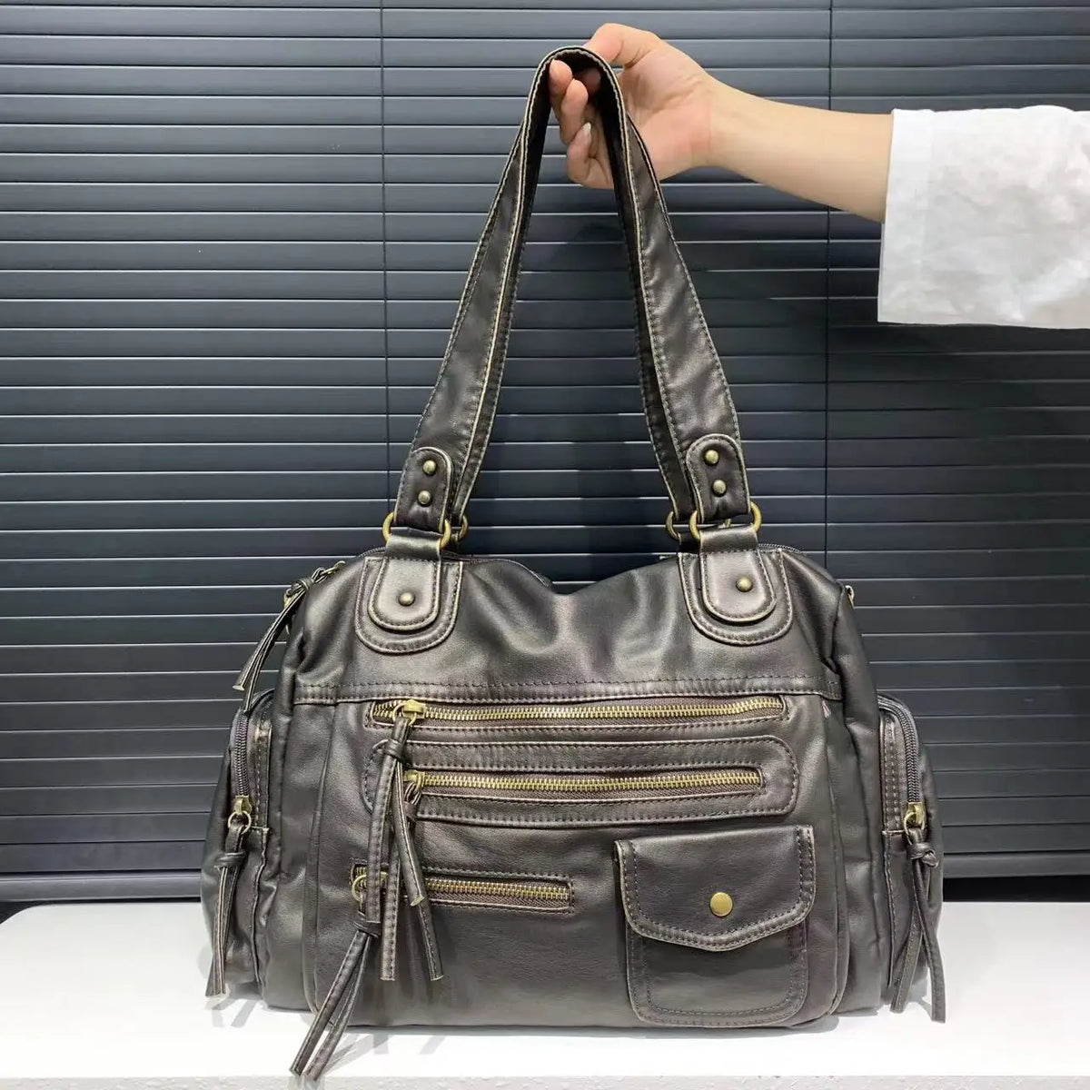 Washed Leather Look Crossbody Bag