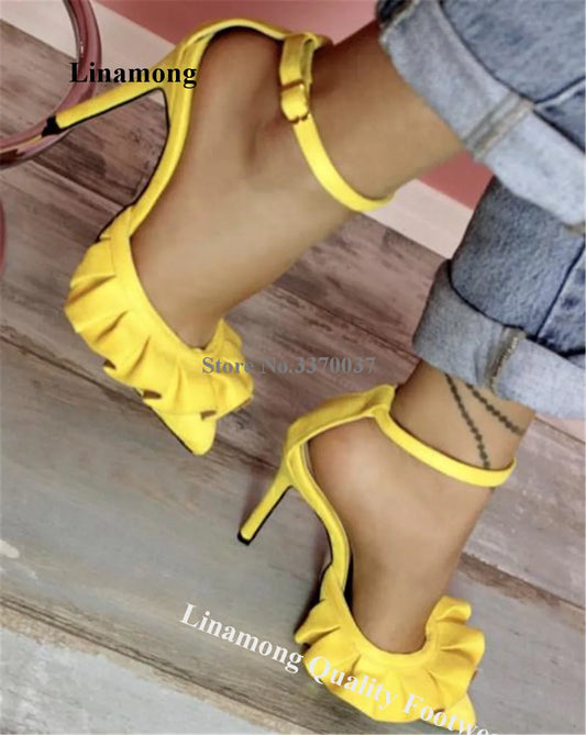 Yellow Suede Ruffle Pumps
