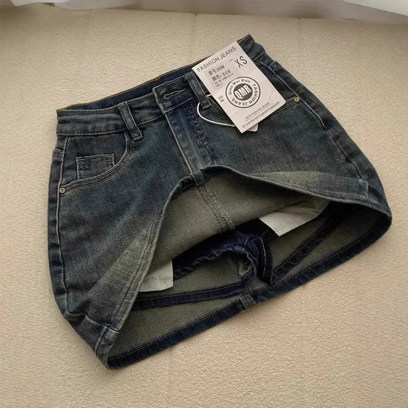 American Vintage High-Waisted Denim Skirt Fashion High Street Hot Girl Denim Half Skirt Vintage Y2k A-line Denim Skirt Women