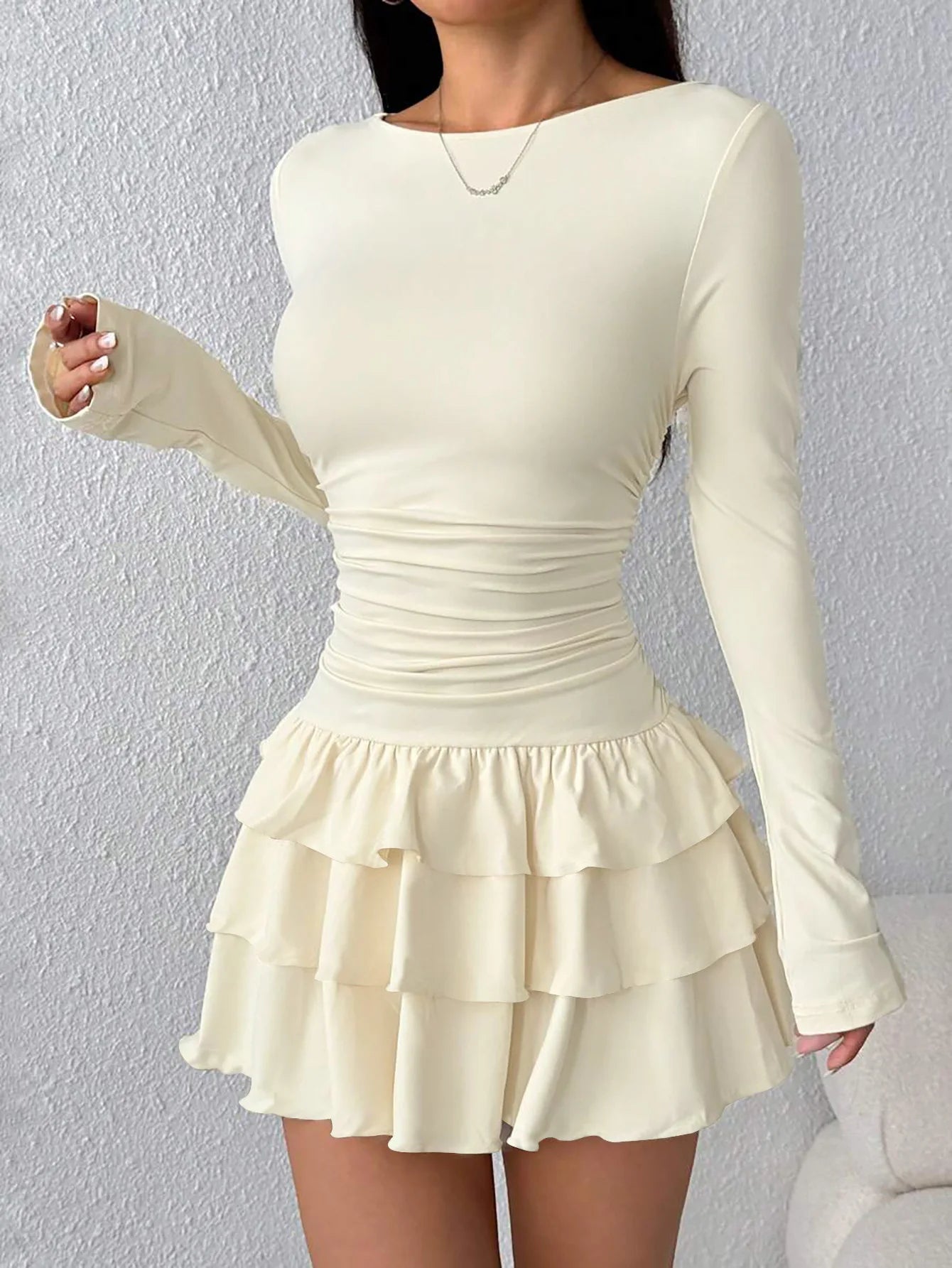 Elegant Cascading Ruffle Flare Sleeve Bodycon Dress for Women