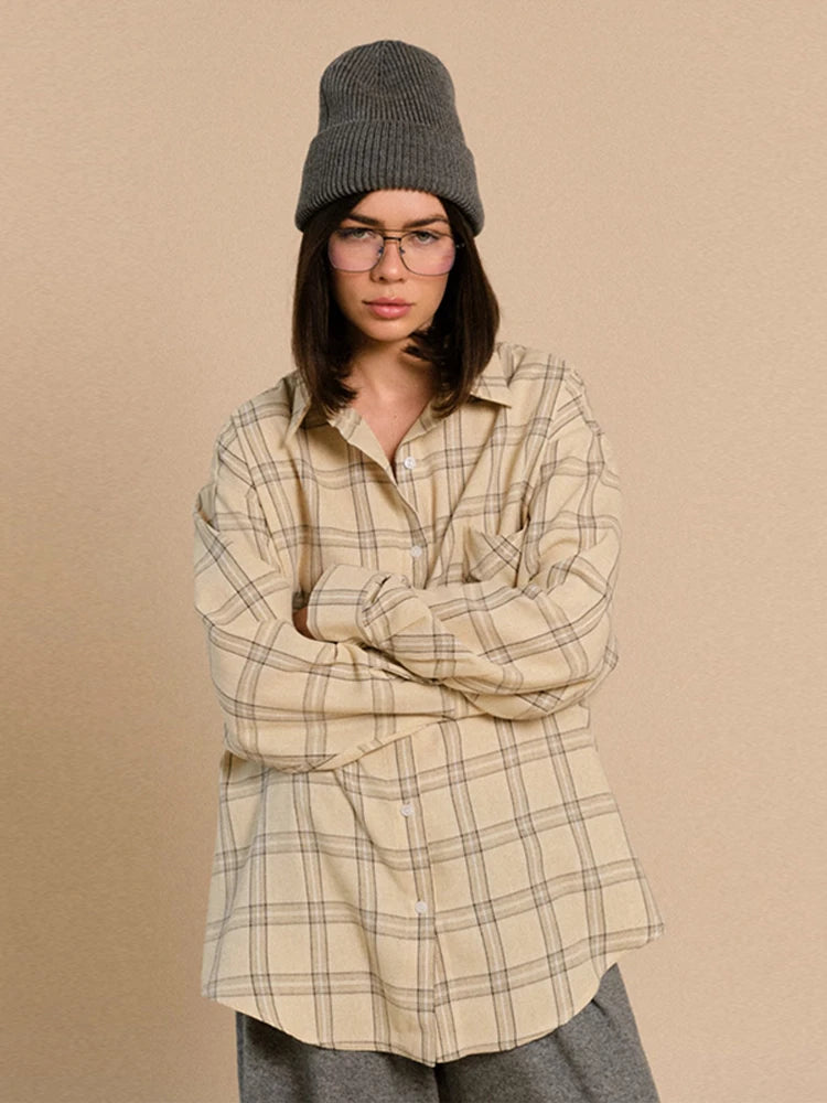 Plaid Loose Long Sleeve Button-Front Shirt for Women