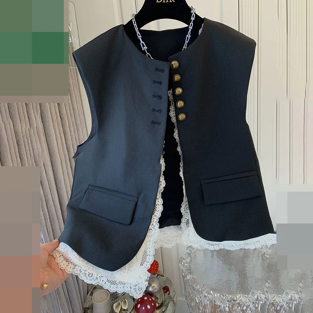 Premium Elegant Lace Two Piece Suit Vest Set for Women