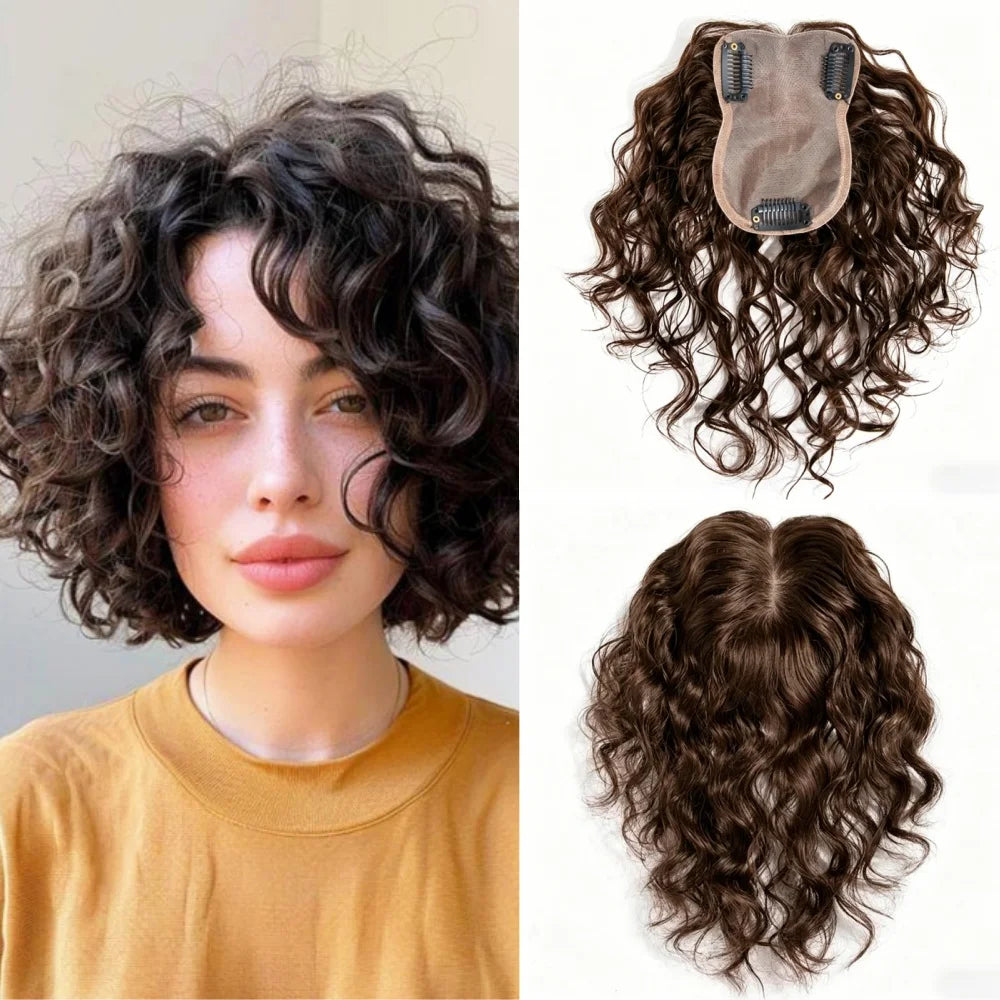 Wavy Silk Base Human Hair Topper With Clips for Women