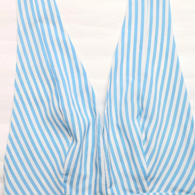 Striped Deep V Neck Sleeveless Cross Back + Romper + for Women