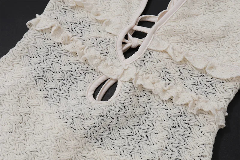 Cryptographic Elegant Tie Detail Sexy Cut Out Backless Dress Party Club Outfits Summer See Through Sleeveless Women Dresse Robes