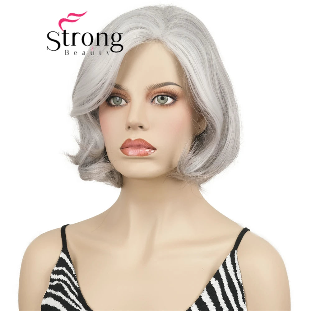 Natural Gray Short Wavy Bob Synthetic Hair Wig for Women