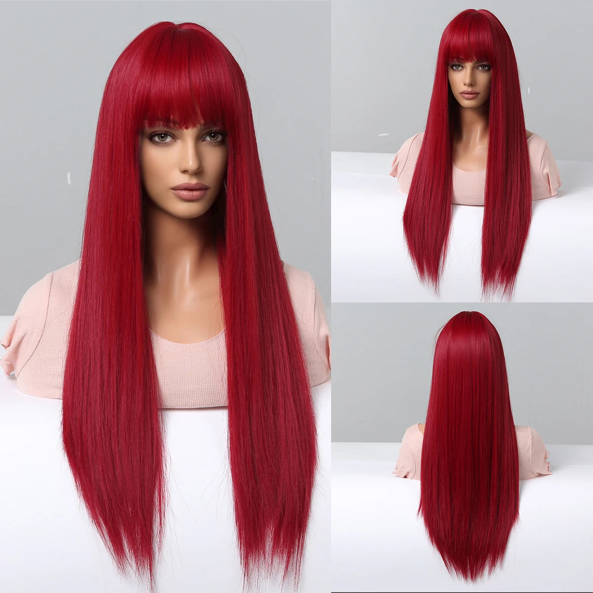 Long Straight Heat Resistant Synthetic Wig With Bangs for Women