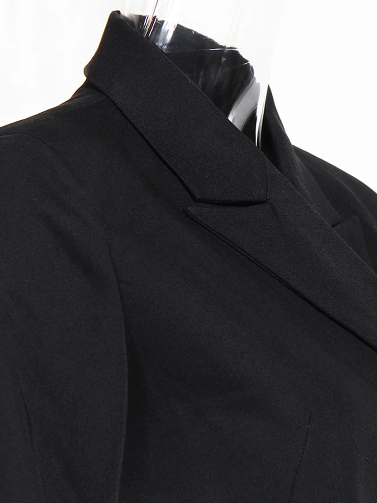 [EAM]  Women Black Cross Bandage Short Blazer New Lapel Long Sleeve Loose Fit  Jacket Fashion Tide Spring Autumn 2025 1T126
