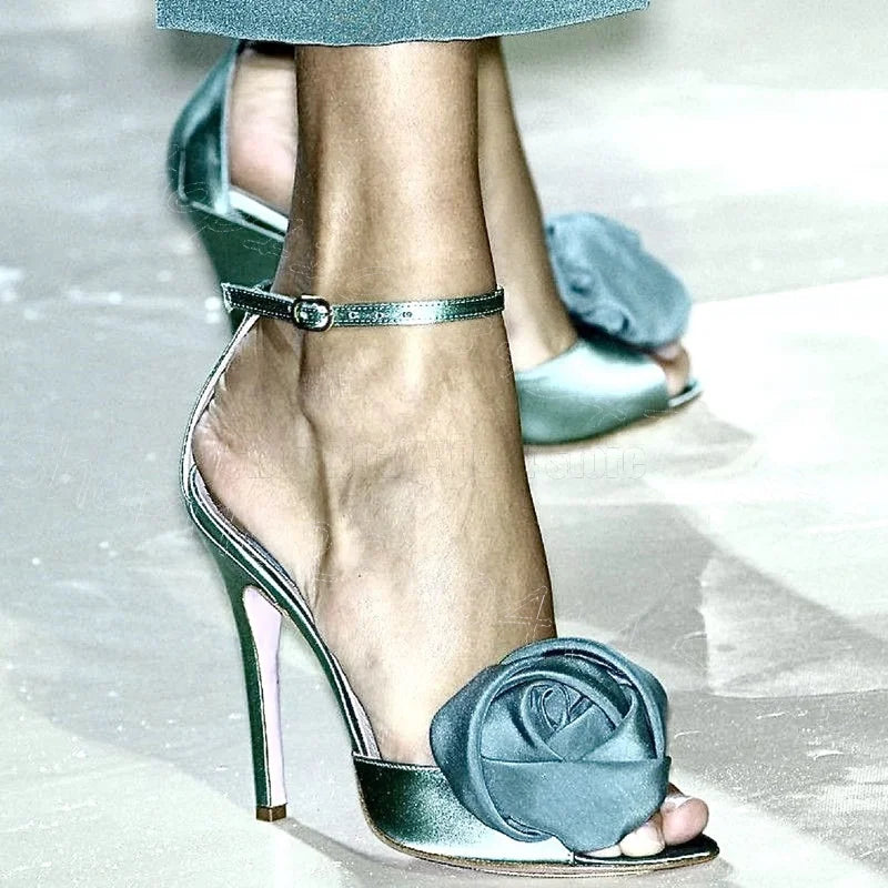 Cyan Applique Peep Toe Buckle Strap High Heel Sandals for Women
