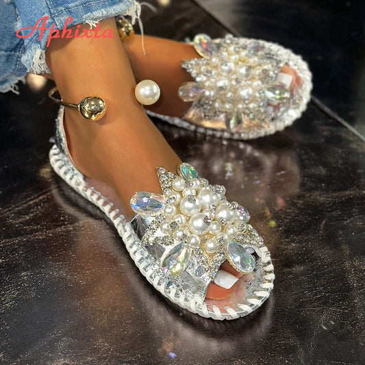 Gold Crystal Floral Slides