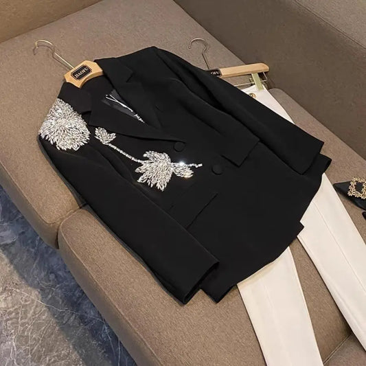 Women Blazers Coat Fashionable Flower Patchwork Loose Suit Jacket for Women