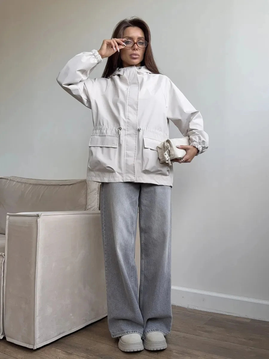 Hooded Hardshell Jacket With Pockets And Zipper for Women