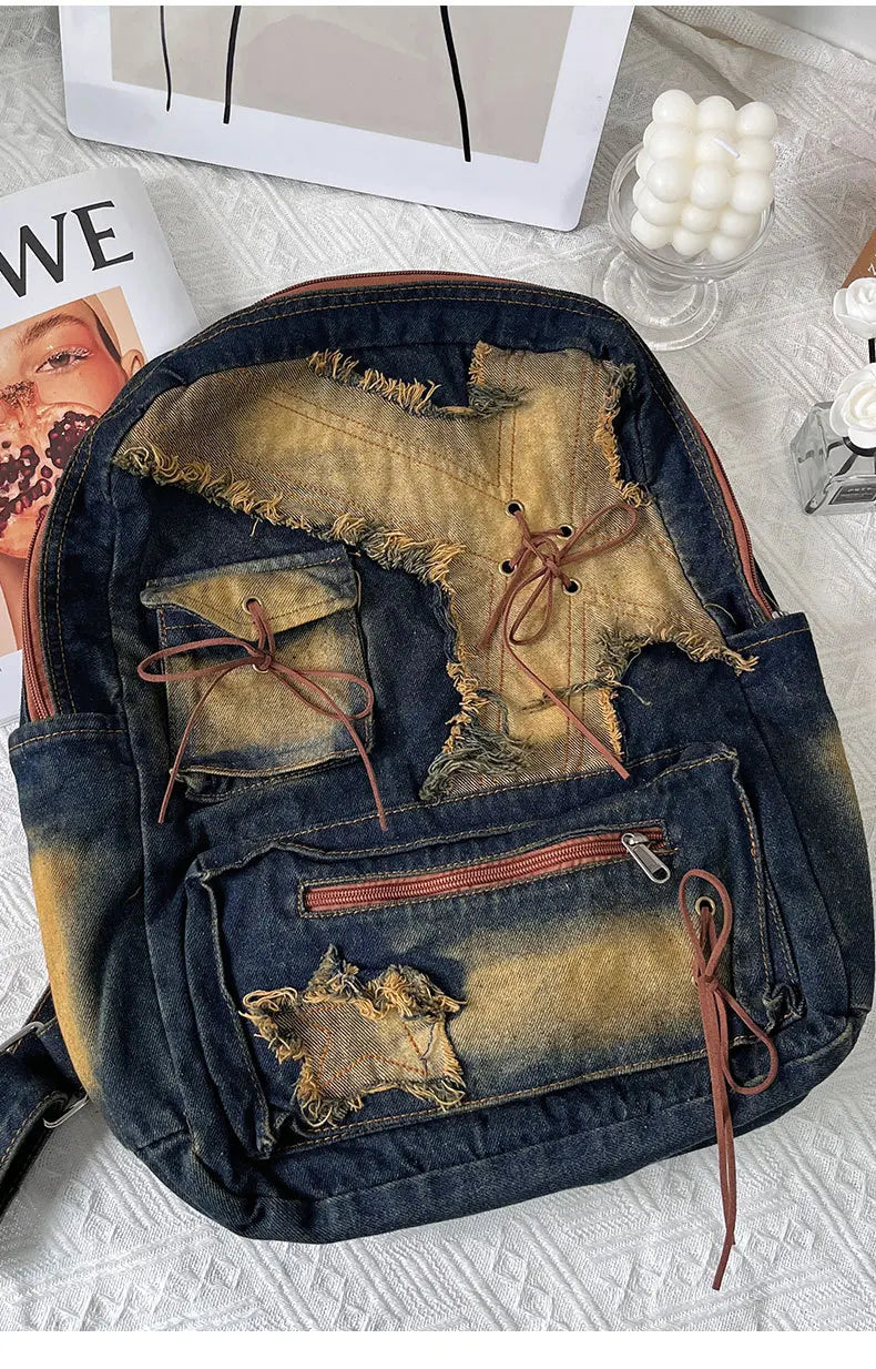 Washed Denim Backpack With Large Capacity for Women
