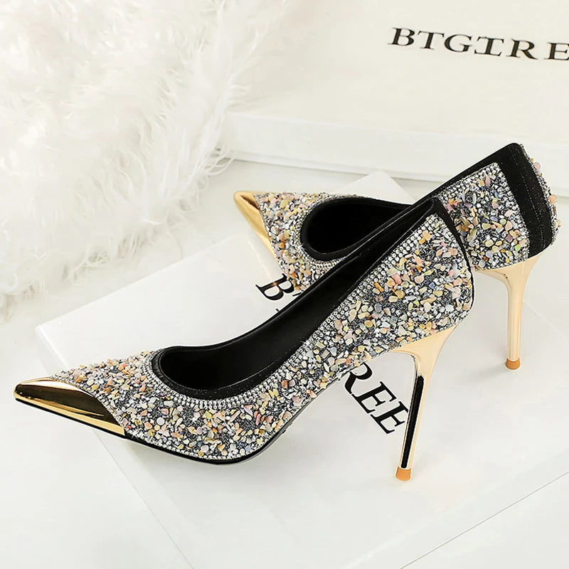 Rhinestone Pointed Toe Stiletto High Heel Pumps for Women