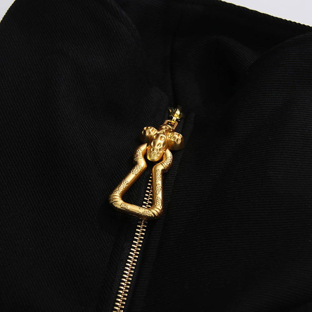 TWOTWINSTYLE Solid Design Sense Loose Jackets For Women Lapel Long Sleeve Spliced Zipper Casual Jacket Female Fashion KJA542480