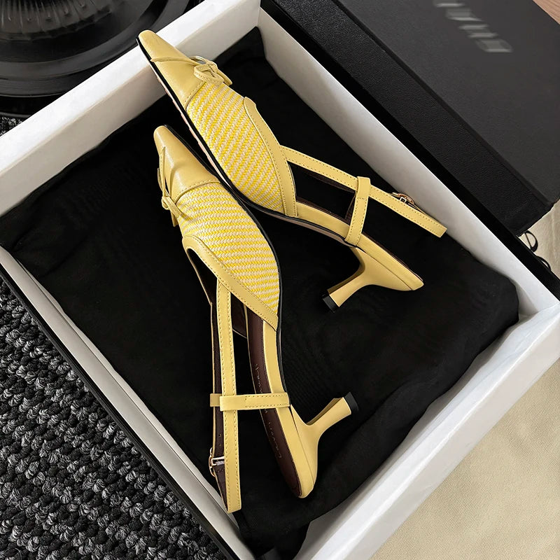 Elegant Bowtie Weave Sandals With Buckle for Women