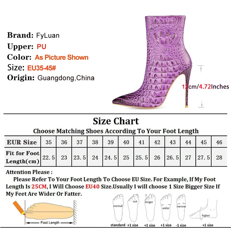 Purple Crocodile Stiletto Ankle Boots