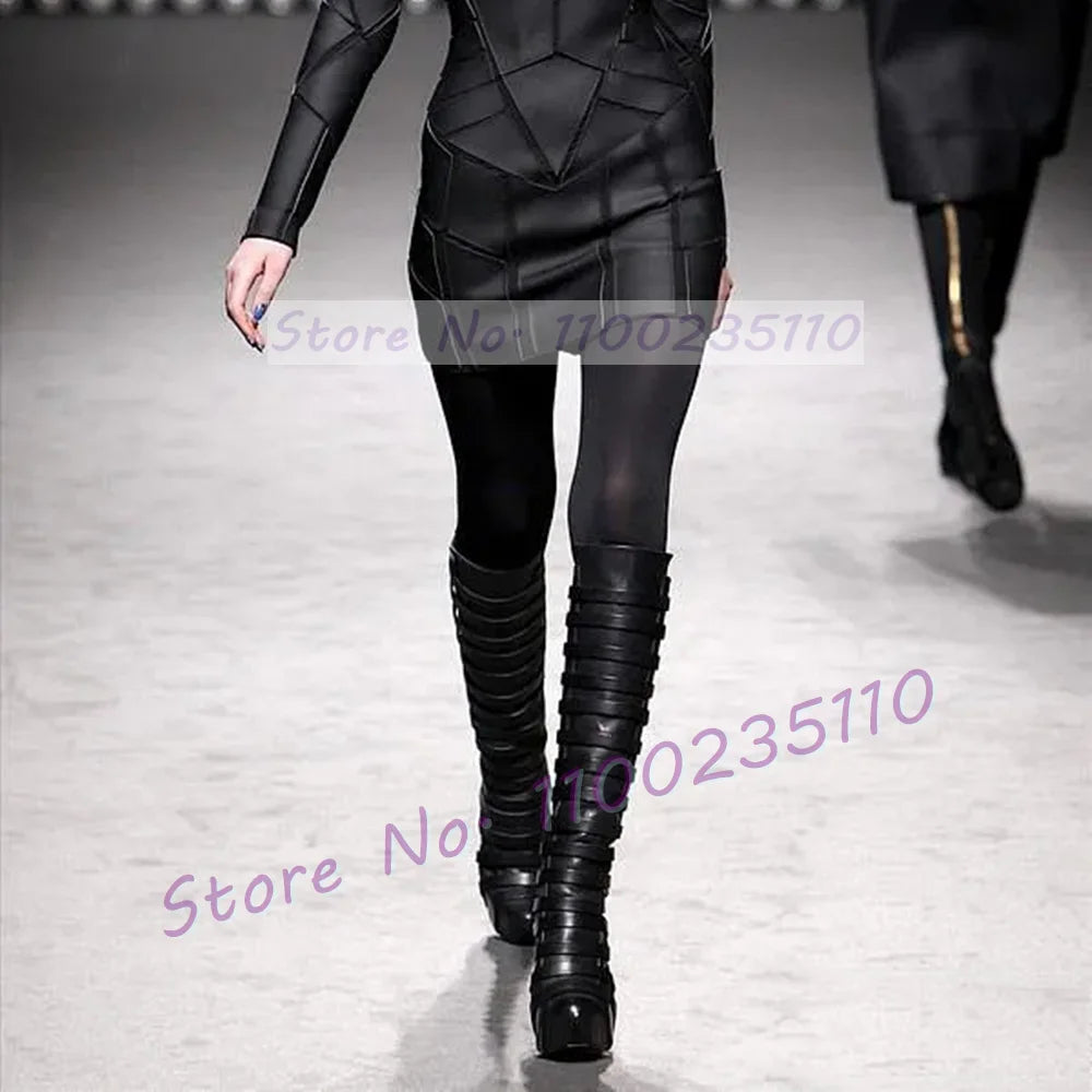 Chic Black Platform Wedge Knee High Boots for Women