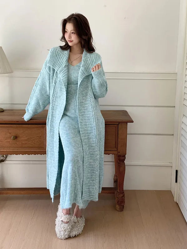 Knitted Cardigan And Ankle Length Skirt Set for Women