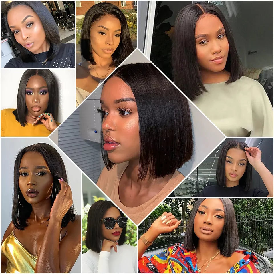 Short Bone Straight Malaysian Human Hair Bob Wig for Women