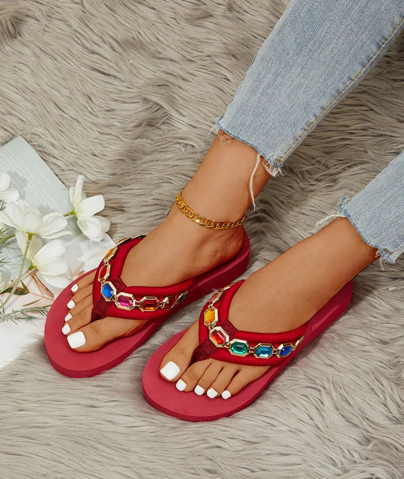 Crystal Accent Clip Toe Casual Summer Sandals For Women