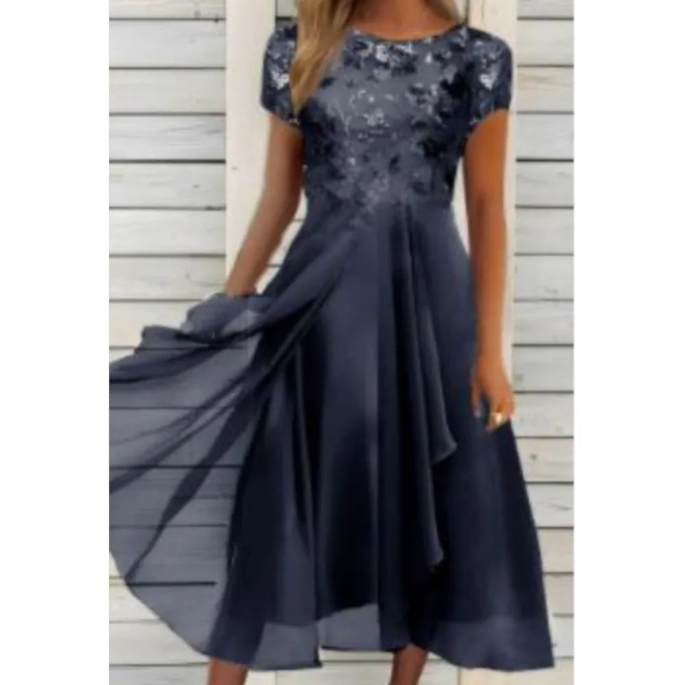 Casual Round Neck Printed Large Swing Dress for Women