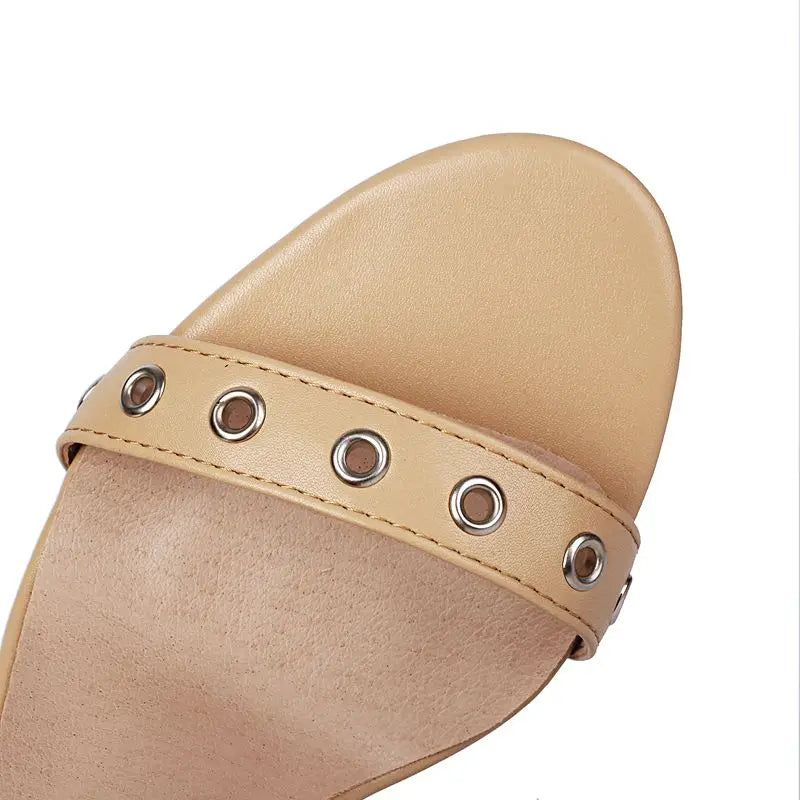 Elegant Metal Decor Zipper Buckle Sandals for Women