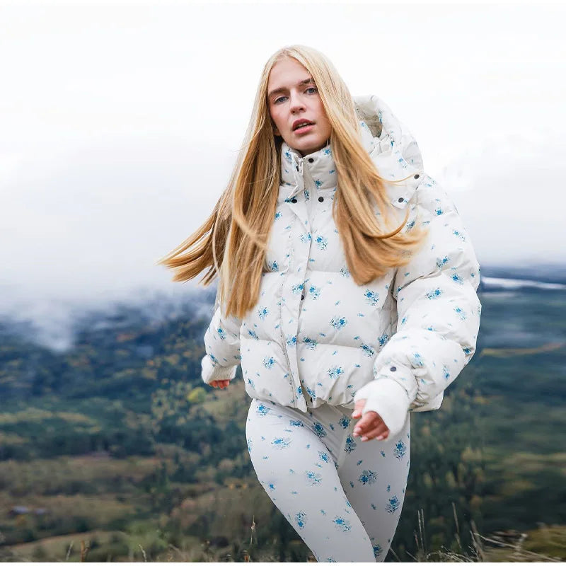 Casual Printed Zip Front Hoodie Jacket for Women