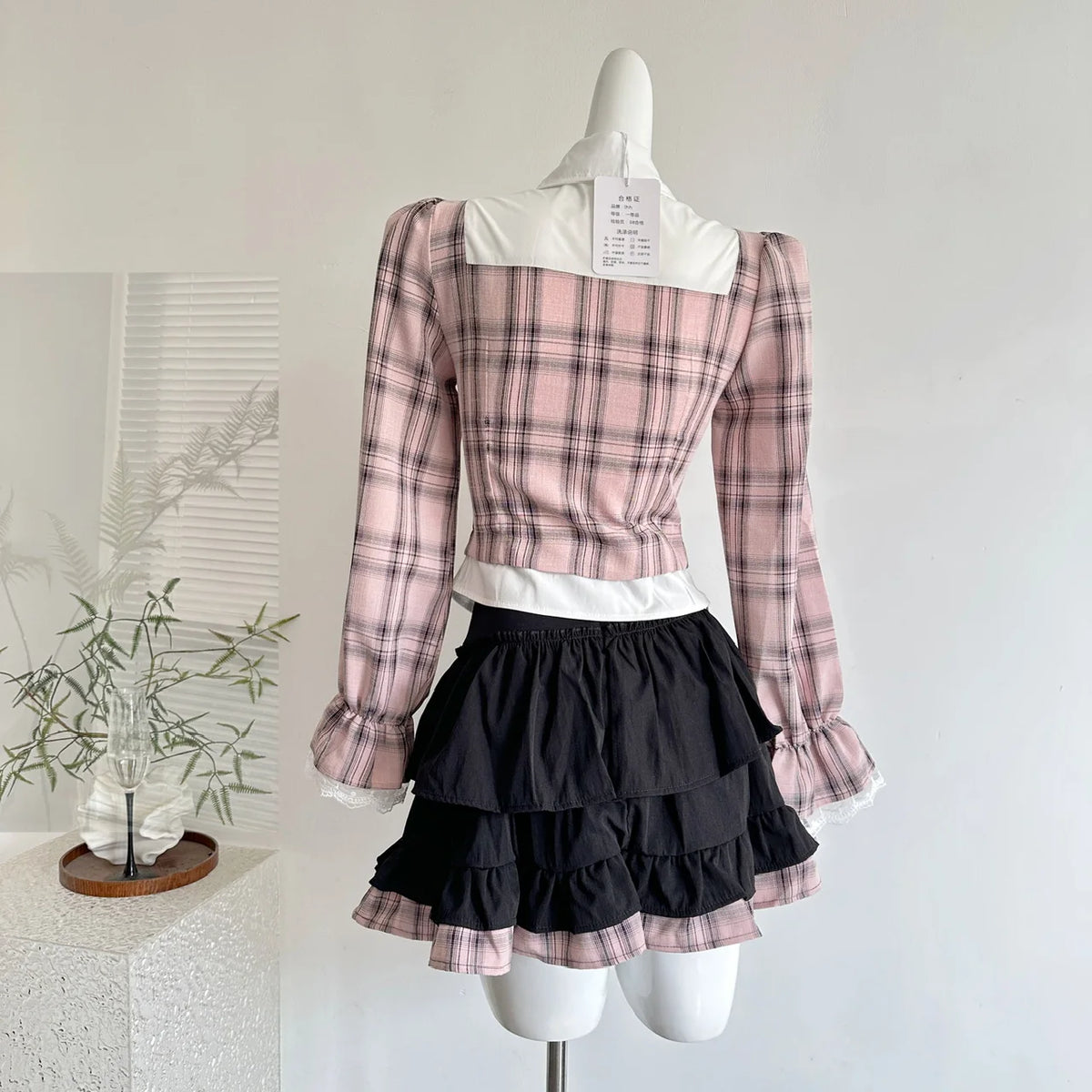 Pink Plaid Two Piece Uniform Set