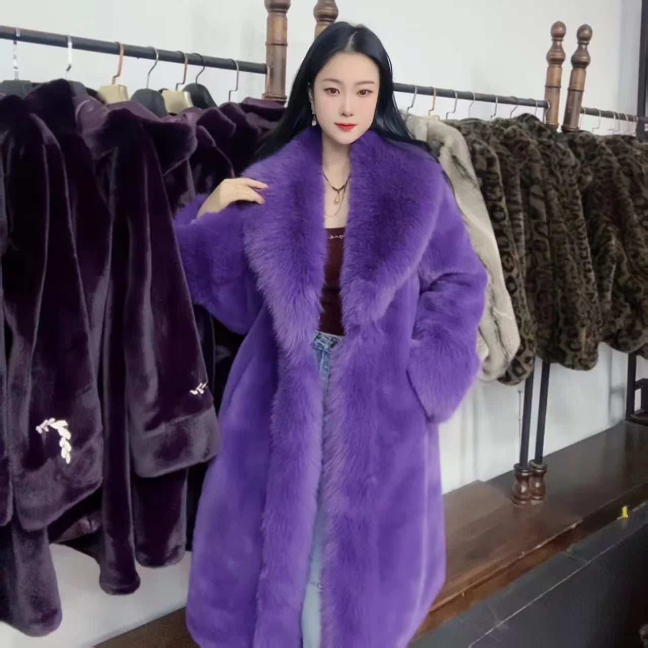 Faux Fur Coat for Women,Covered Button Jacket,Turn-down Collar Oversize,Thicken Warm,Female Clothes,New,Winter,2026