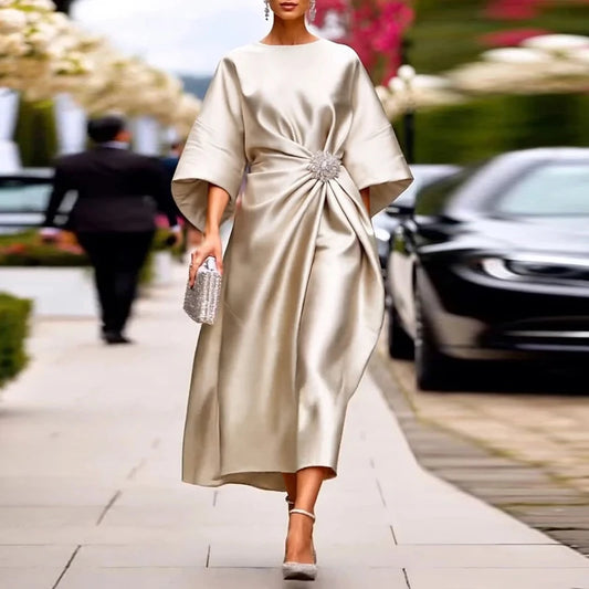 Modigirl Womens Birthday Luxury Maxi Dresses 2025 Fall Winter Solid Color Asymmetric Loose Elegant Long Dress Woman Clothes