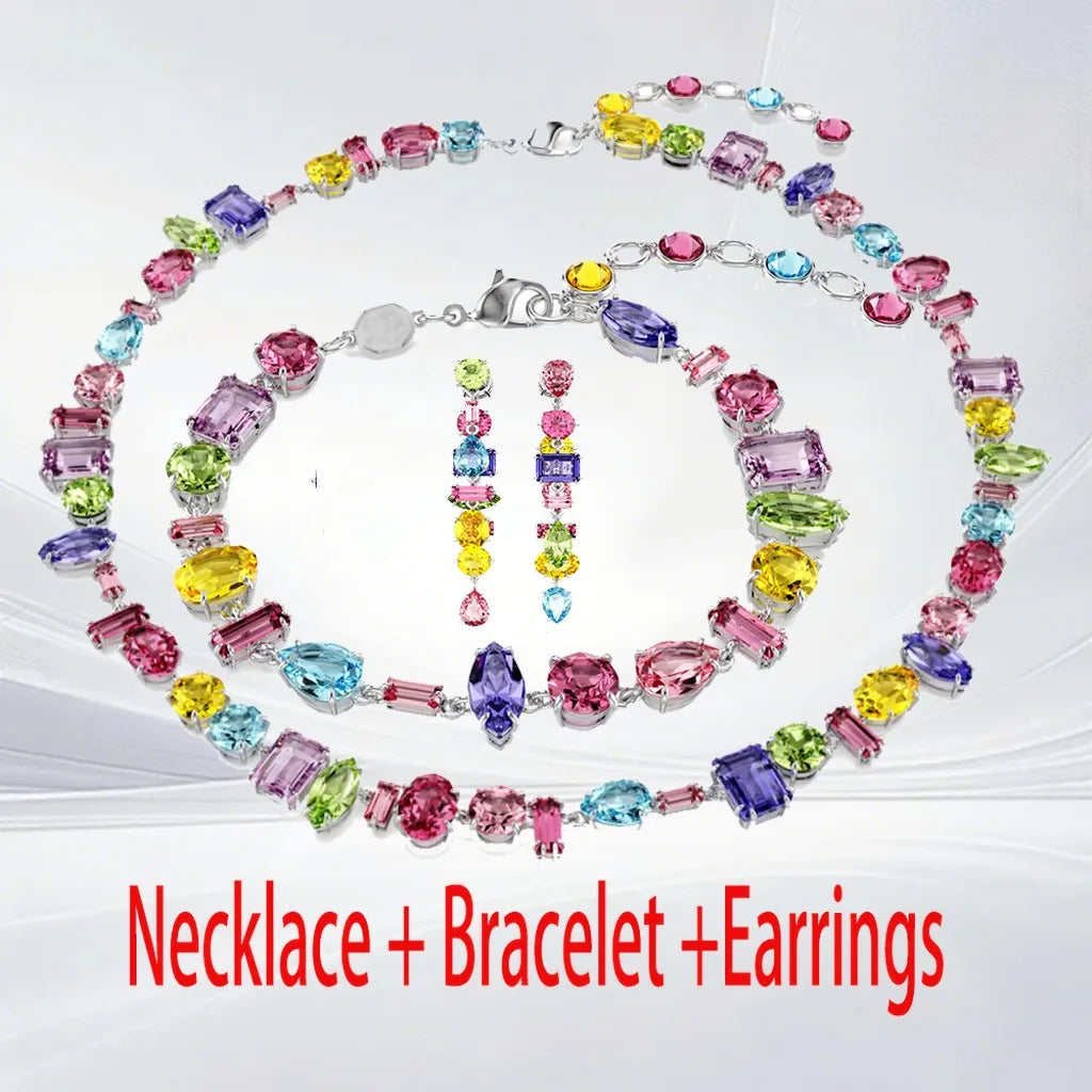 Gold Plated Mixed Cut Crystal Jewelry Set for Women