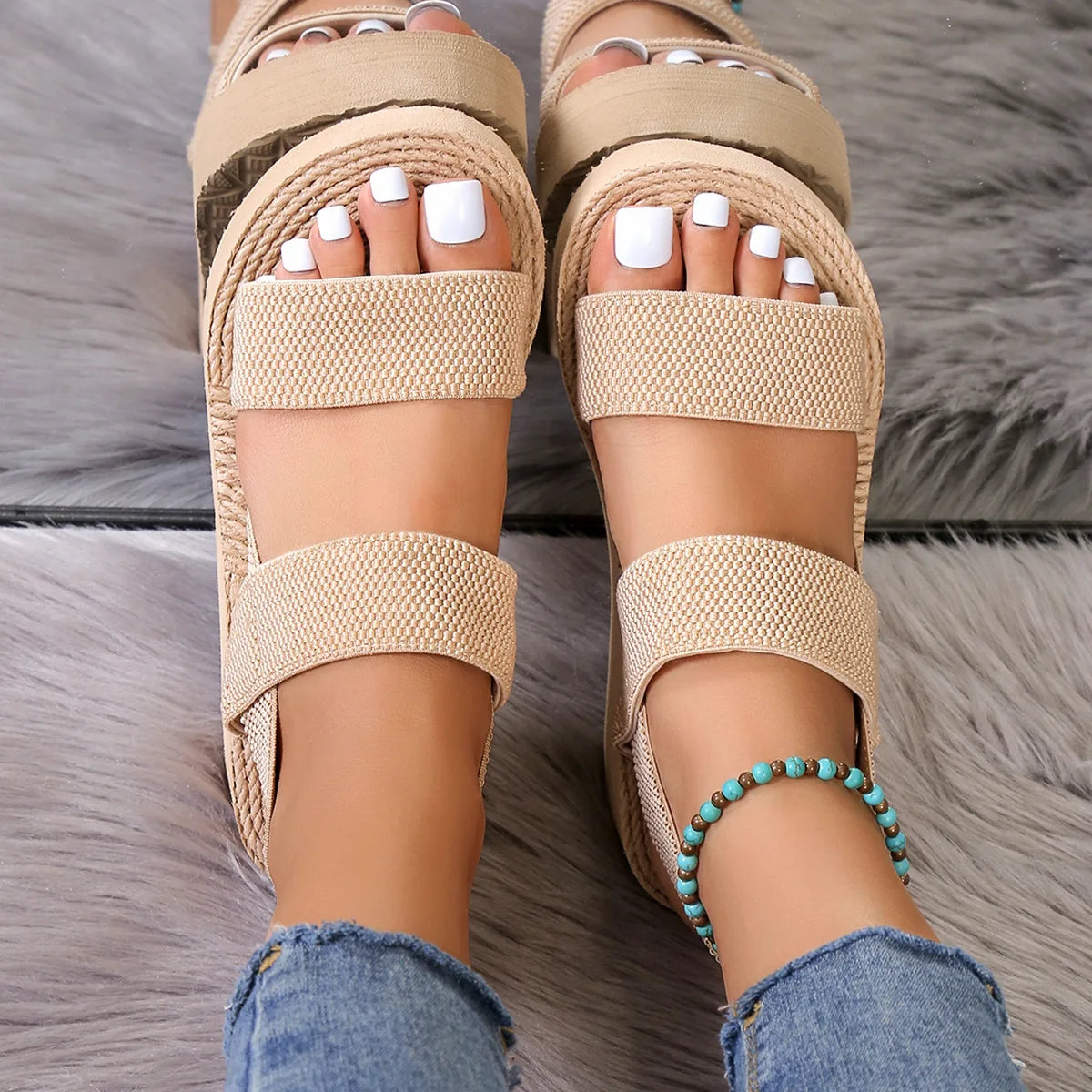 Thick Bottom Slingback Wedge Sandals