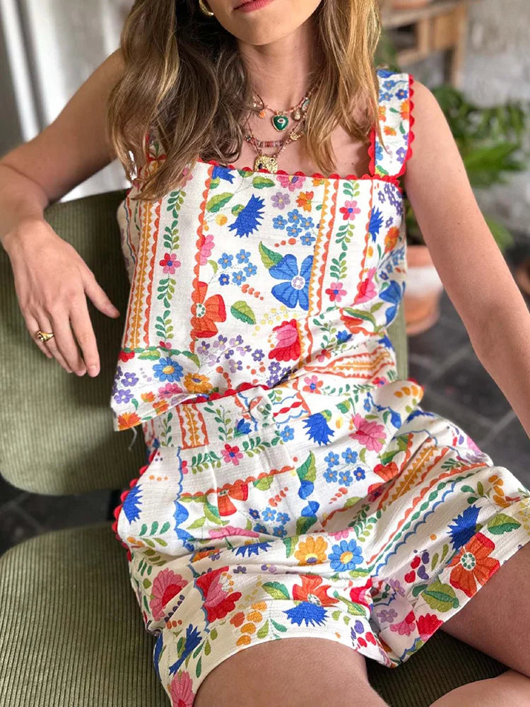 Backless Summer Blouse and Matching Shorts Set for Women