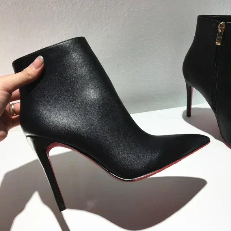 Pointed Toe Soft Leather Ankle Boots With Thin Heels for Women