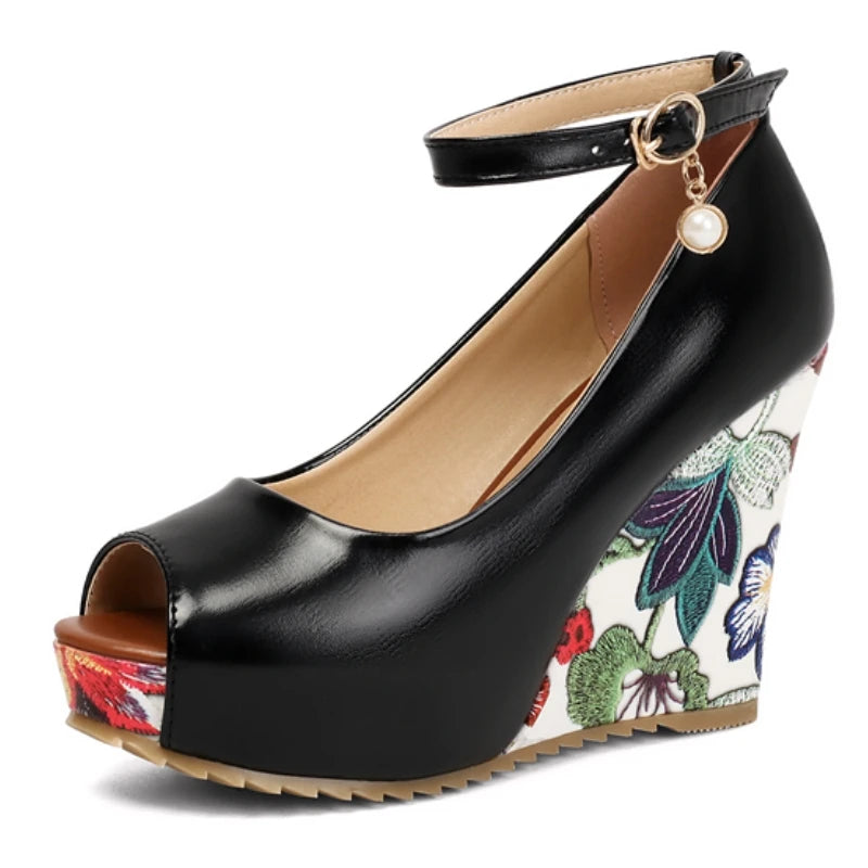 Strappy Buckle Platform Wedges