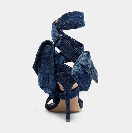 Blue Denim Pockets Design Open Toe Sandals for Women